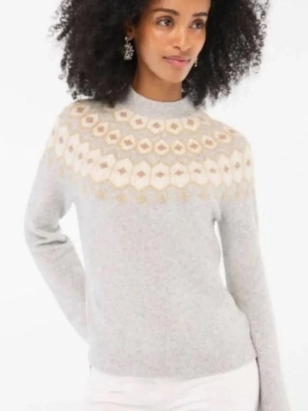 J. Crew Light Gray Fair Isle Yoke Turtleneck Sweater Size Small